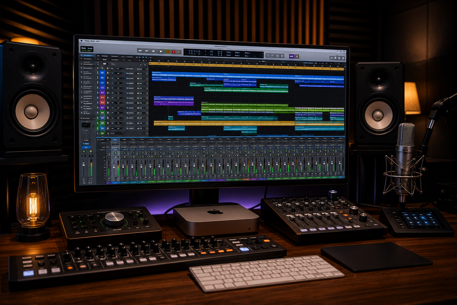 The warm-lit Kemetic Keys music studio
